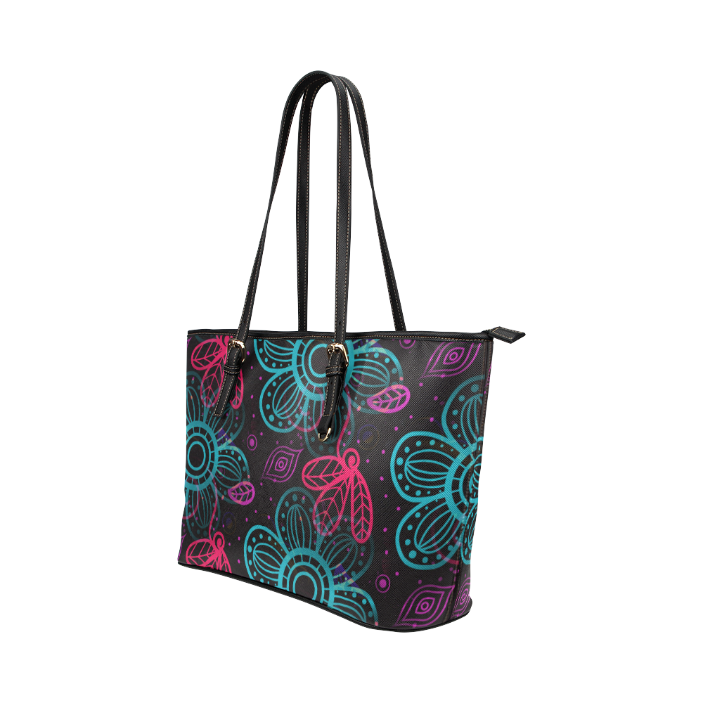 Pop Floral Pattern Leather Tote Bag/Small (Model 1651)
