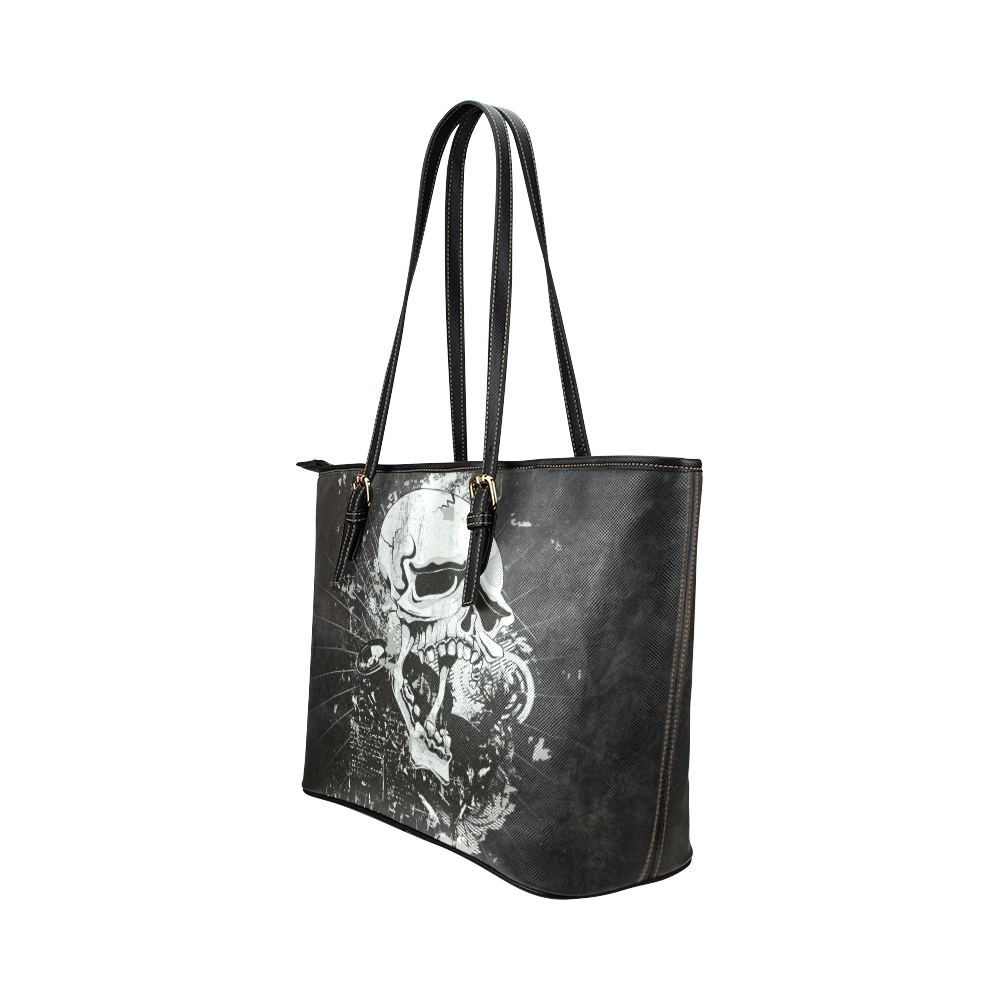Dark Gothic Skull Leather Tote Bag/Large (Model 1651)