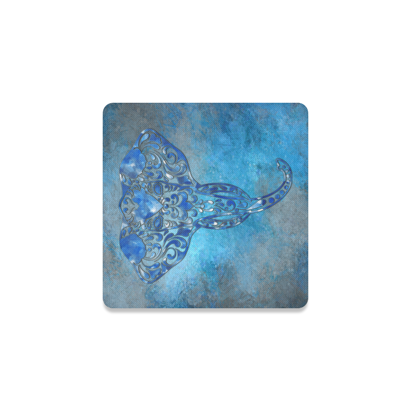 A blue watercolor elephant portrait in denim look Square Coaster