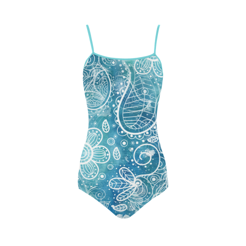 Blue Floral Doodle Dreams Strap Swimsuit ( Model S05)
