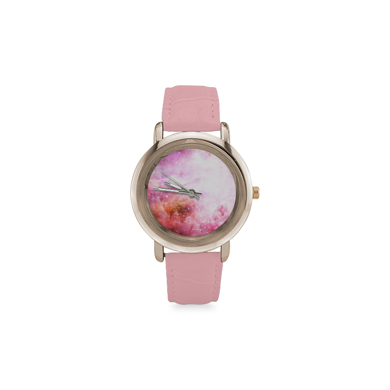 pink space Women's Rose Gold Leather Strap Watch(Model 201)