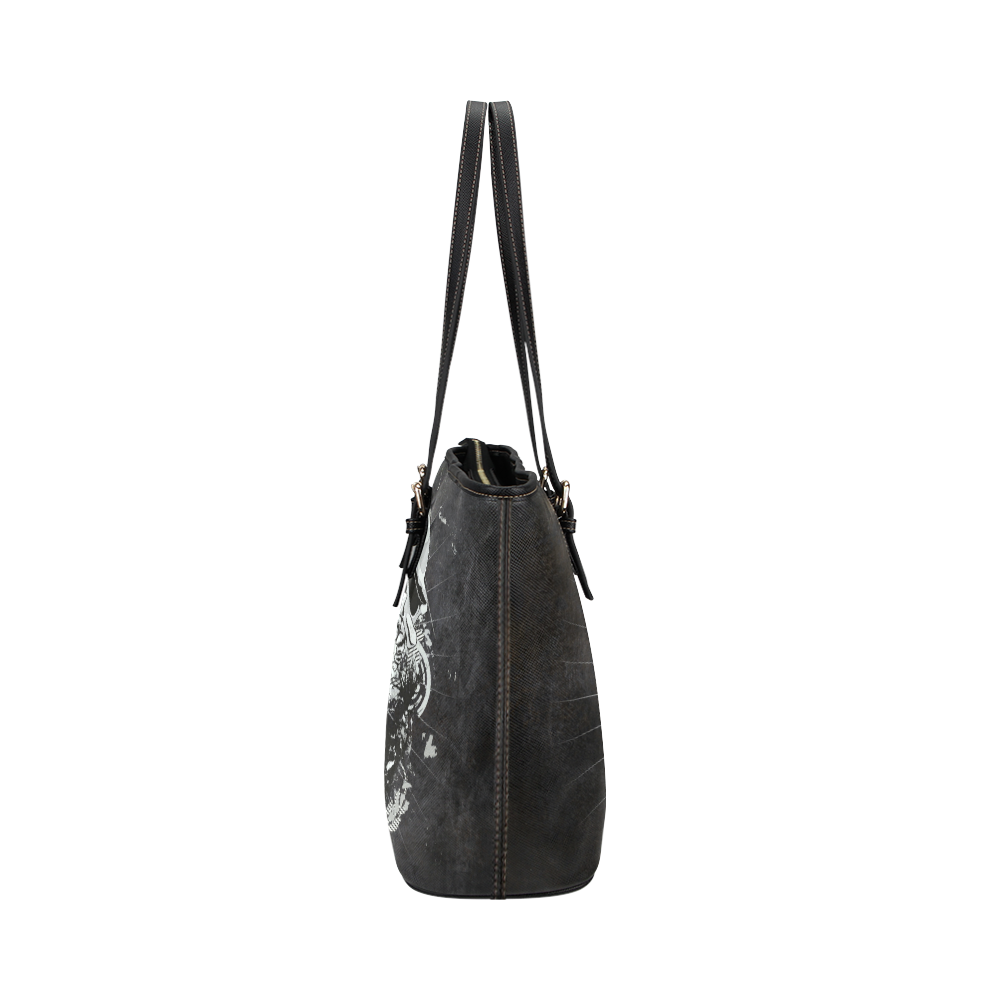 Dark Gothic Skull Leather Tote Bag/Large (Model 1651)