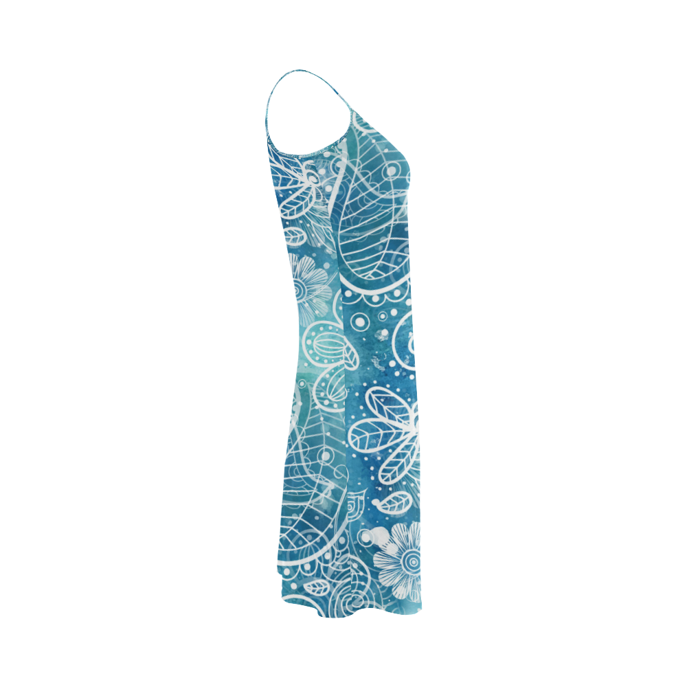 Blue Floral Doodle Dreams Alcestis Slip Dress (Model D05)