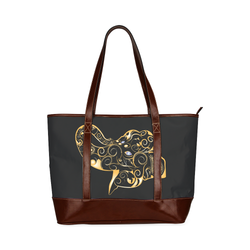 Wonderful gold, black elephant Tote Handbag (Model 1642)