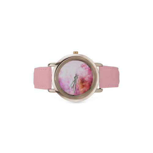 pink space Women's Rose Gold Leather Strap Watch(Model 201)
