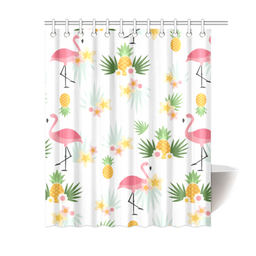 Flamingos and Pineapple Pattern Shower Curtain 60"x72"