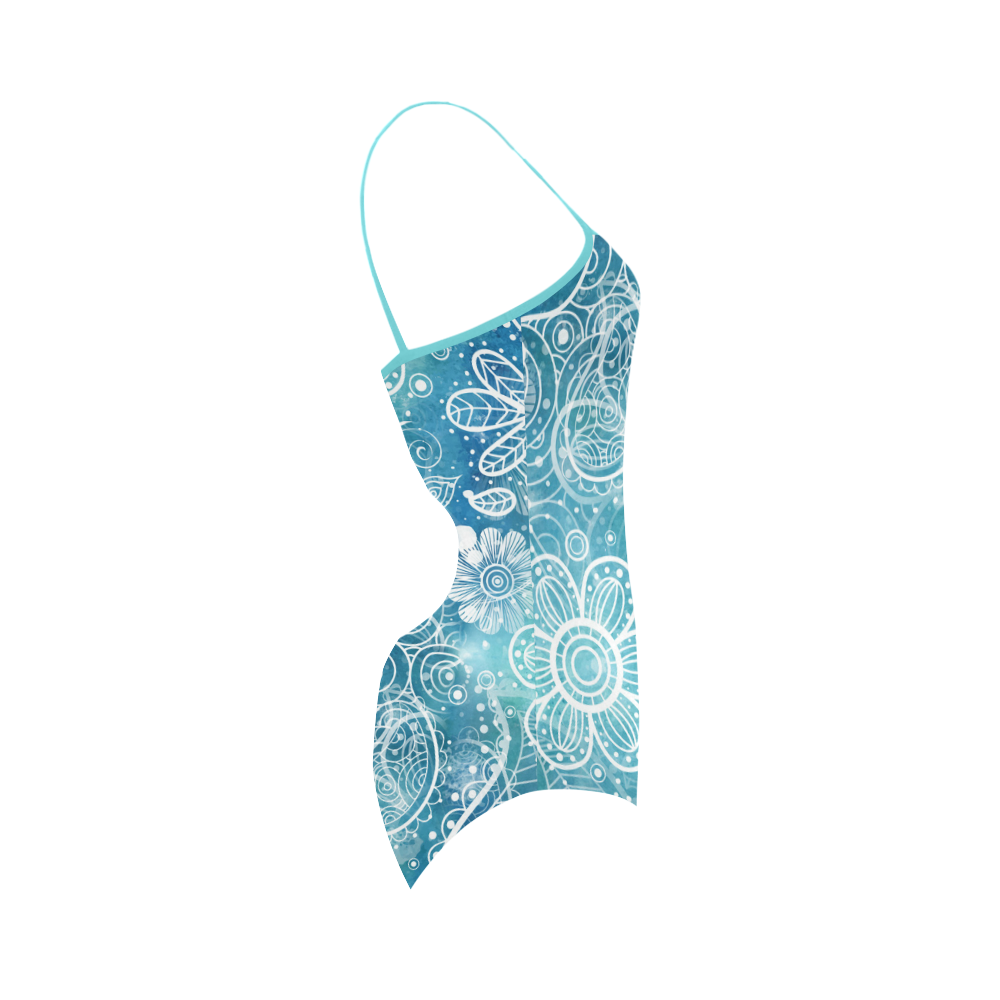 Blue Floral Doodle Dreams Strap Swimsuit ( Model S05)