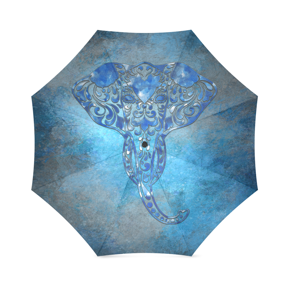 A blue watercolor elephant portrait in denim look Foldable Umbrella (Model U01)
