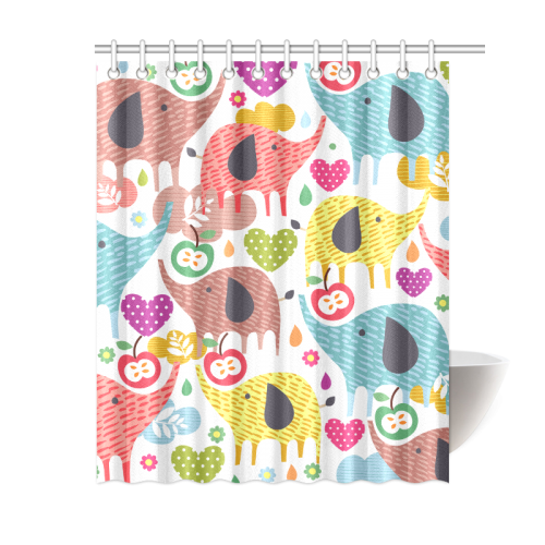 Colorful Cute Elephants Pattern Background Shower Curtain 60"x72"