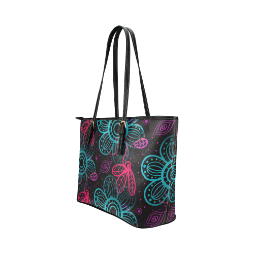 Pop Floral Pattern Leather Tote Bag/Small (Model 1651)