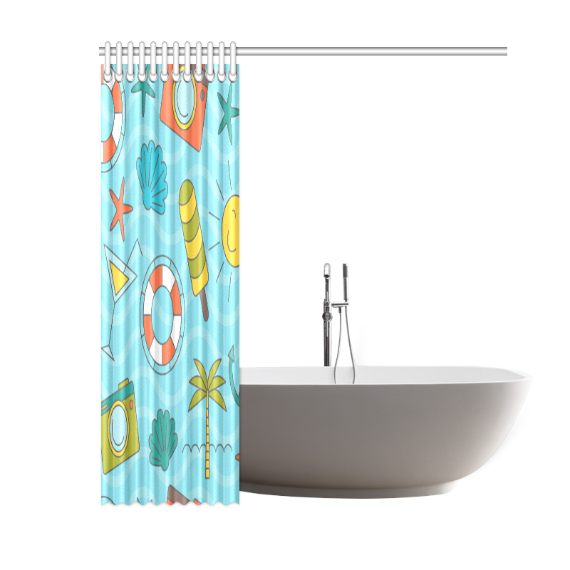 Waves Pattern with Summer Elements Shower Curtain 60"x72"