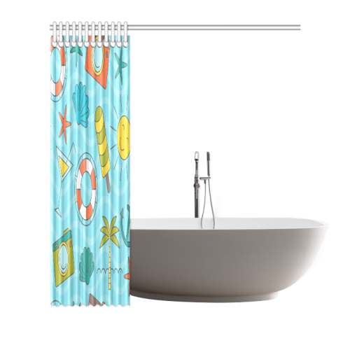 Waves Pattern with Summer Elements Shower Curtain 66"x72"