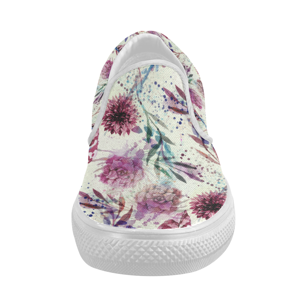 Water Color Flowers Women's Slip-on Canvas Shoes (Model 019)