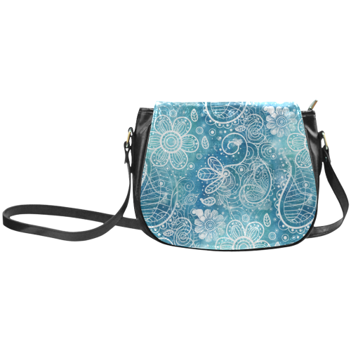 Blue Floral Doodle Dreams Classic Saddle Bag/Small (Model 1648)