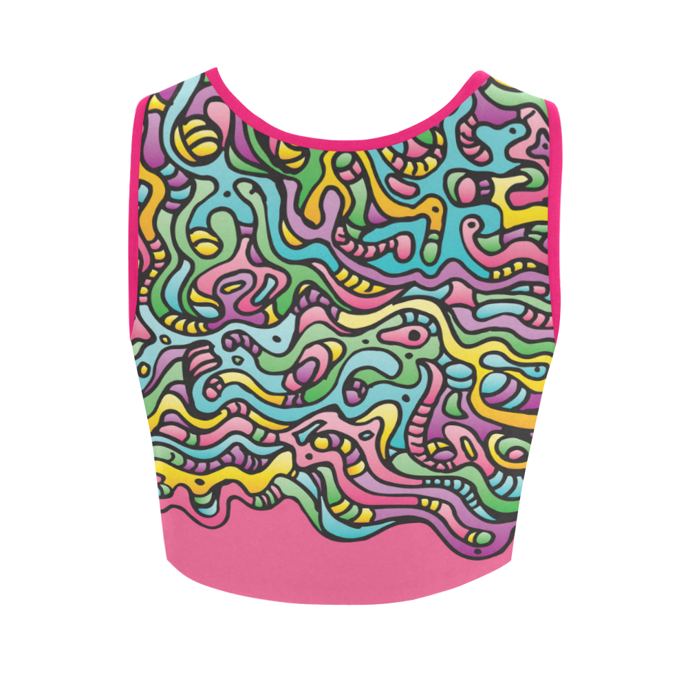 Colorful Tidal Pool, abstract animals, pink Women's Crop Top (Model T42)