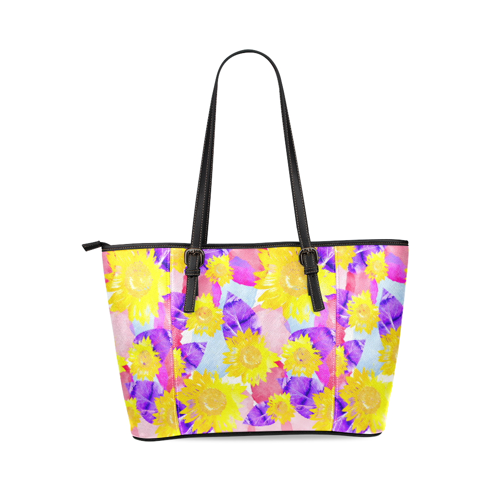 Sunflower Leather Tote Bag/Large (Model 1640)