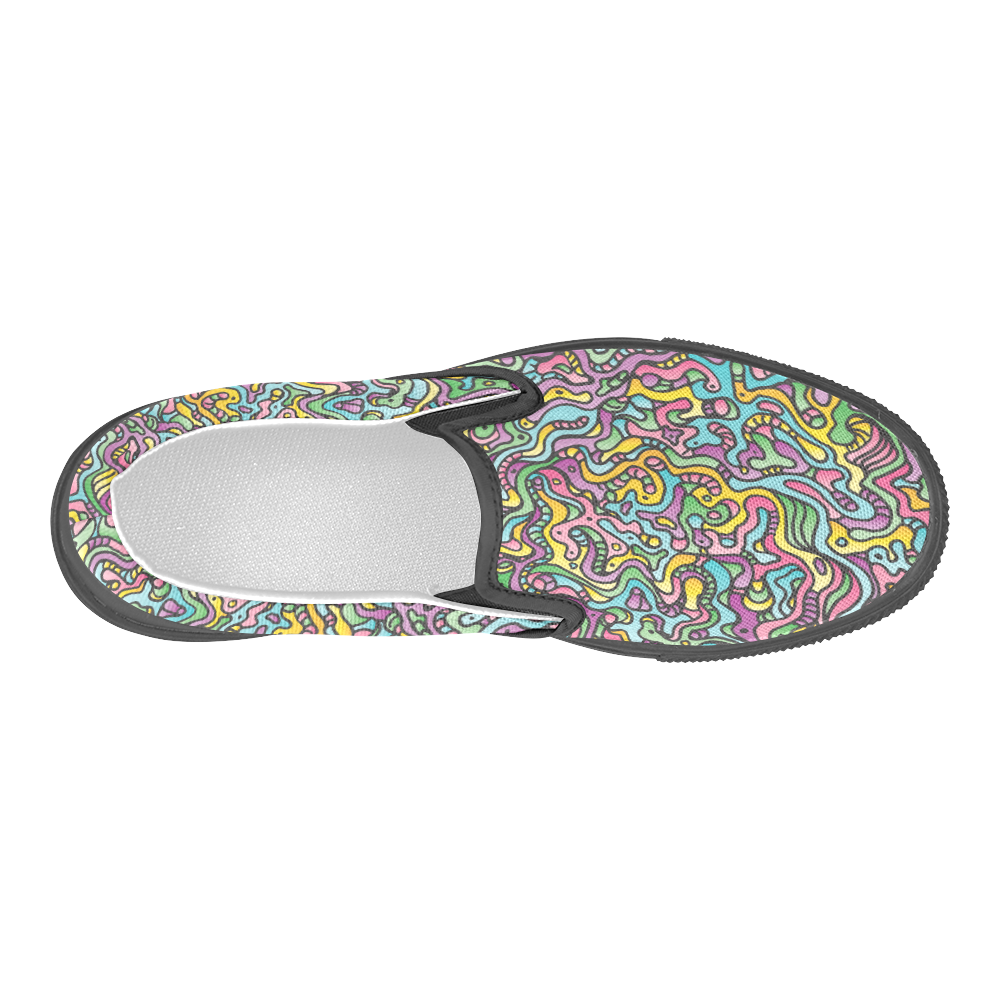 Colorful Tidal Pool, abstract animals, doodle Men's Slip-on Canvas Shoes (Model 019)