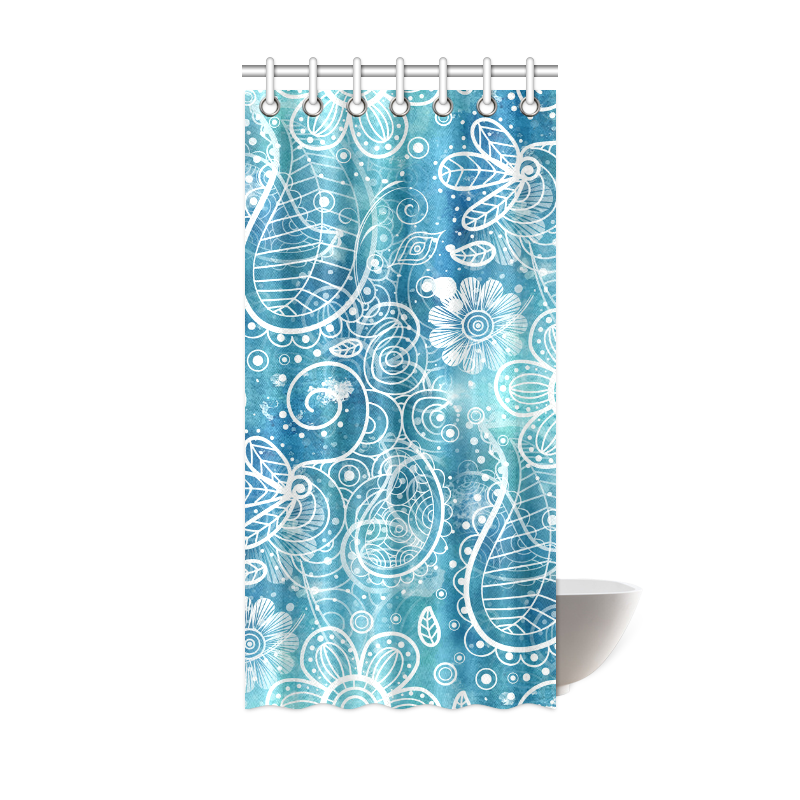 Blue Floral Doodle Dreams Shower Curtain 36"x72"