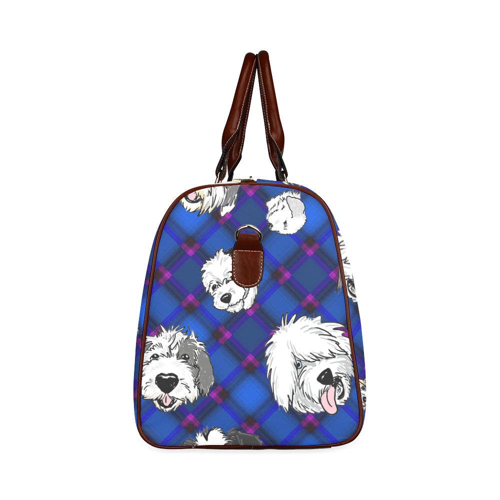 Blue diagonal,sheepie heads. Waterproof Travel Bag/Large (Model 1639)