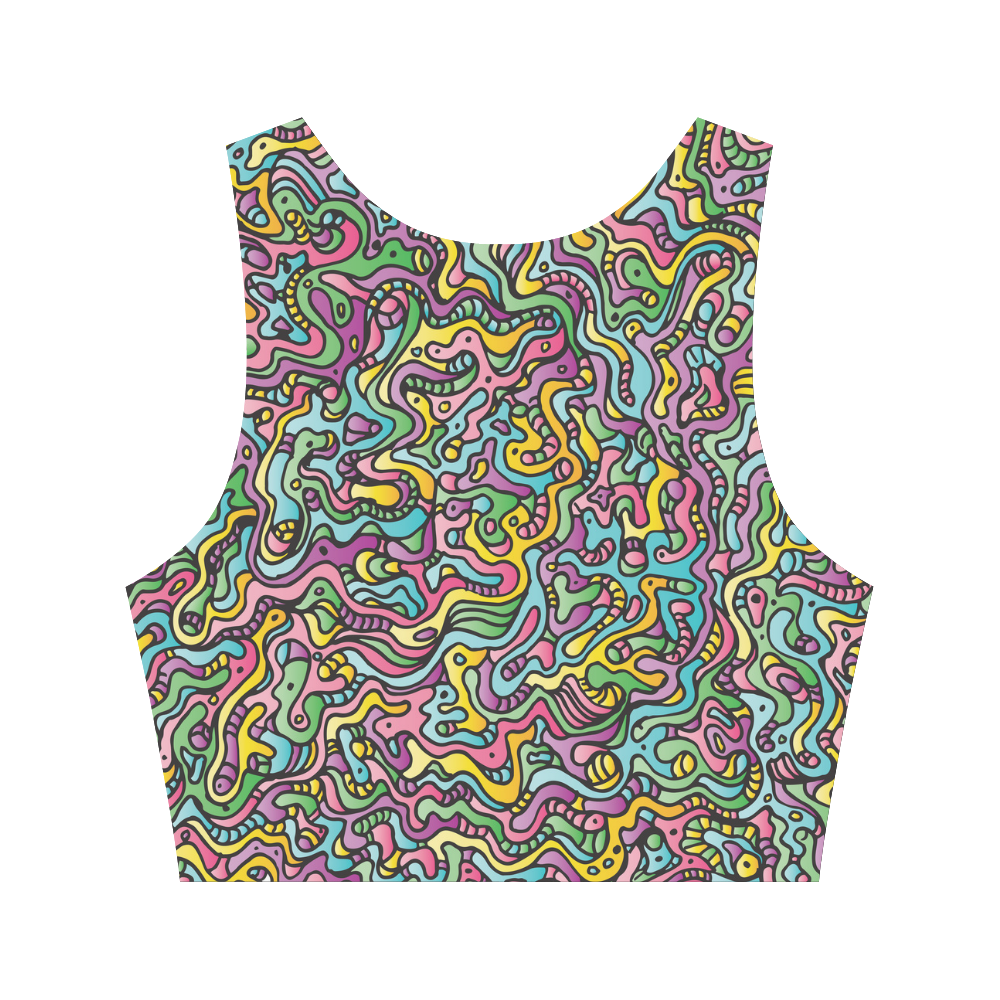 Colorful Tidal Pool, abstract animals, doodle Women's Crop Top (Model T42)