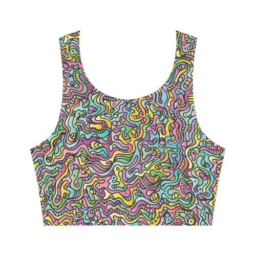 Colorful Tidal Pool, abstract animals, doodle Women's Crop Top (Model T42)