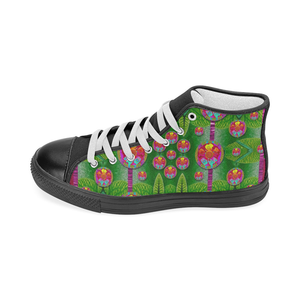 Orchid Forest Filled of big flowers and chevron Men’s Classic High Top Canvas Shoes (Model 017)