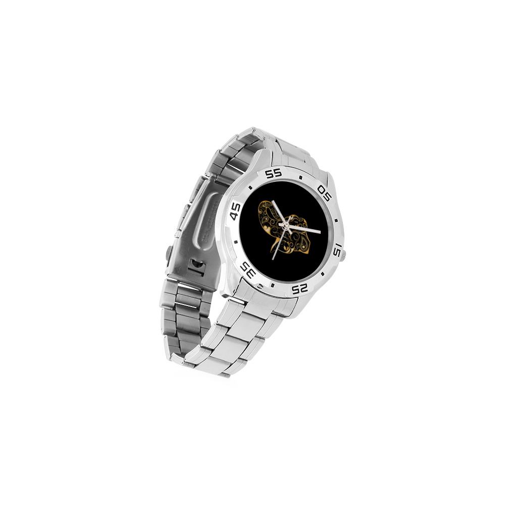 Wonderful gold, black elephant Men's Stainless Steel Analog Watch(Model 108)