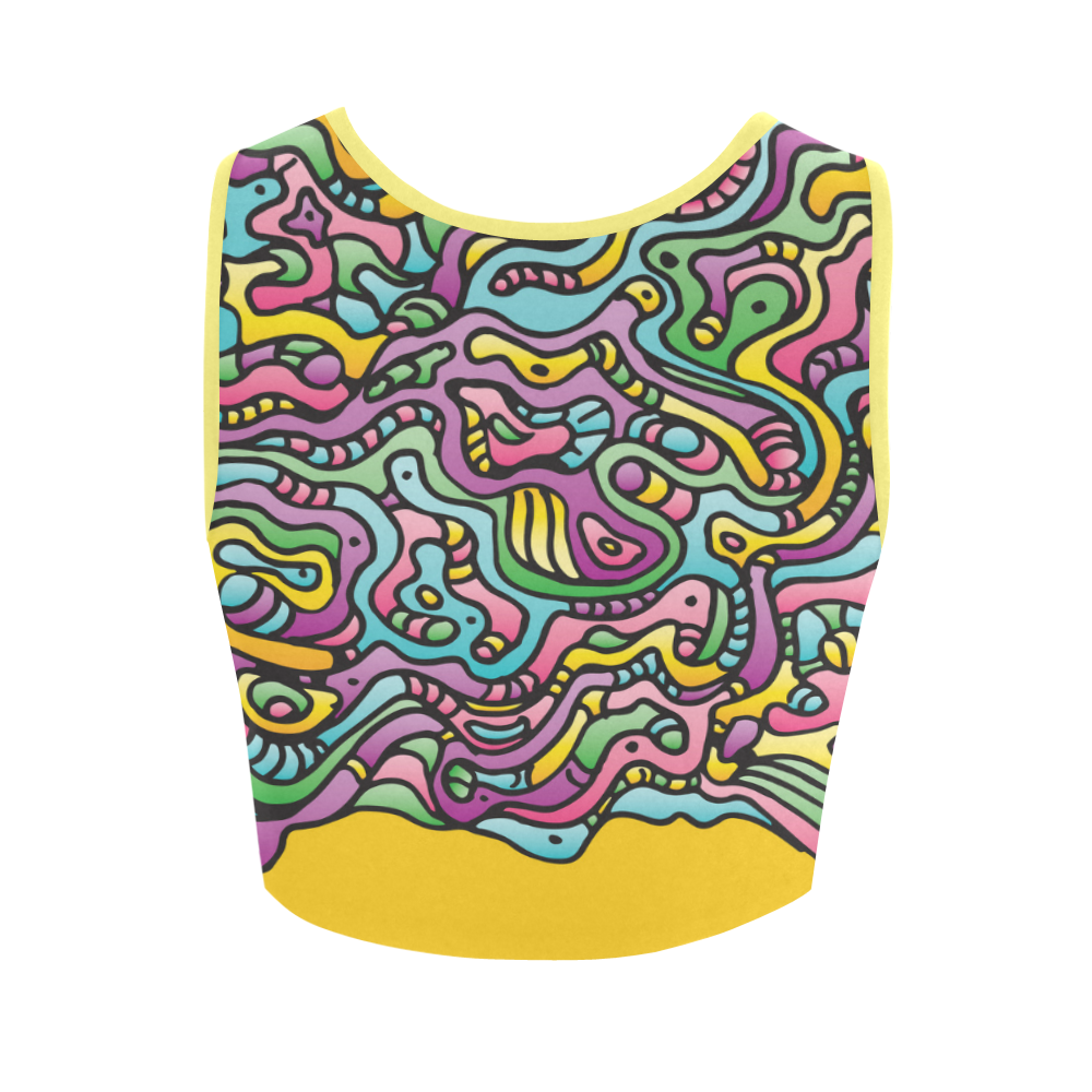 Colorful Tidal Pool, abstract animals, yellow Women's Crop Top (Model T42)