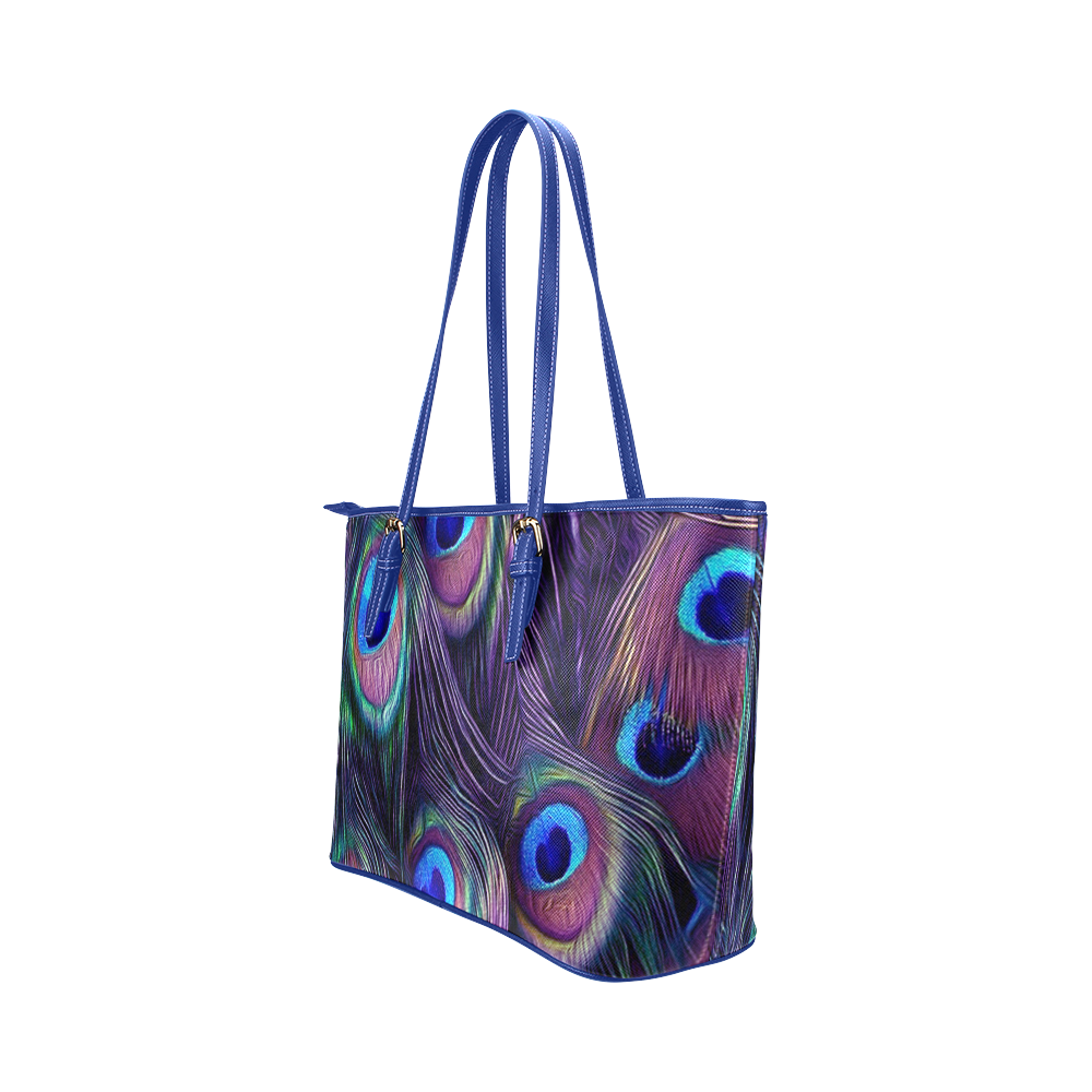 Peacock Feather Leather Tote Bag/Large (Model 1651)