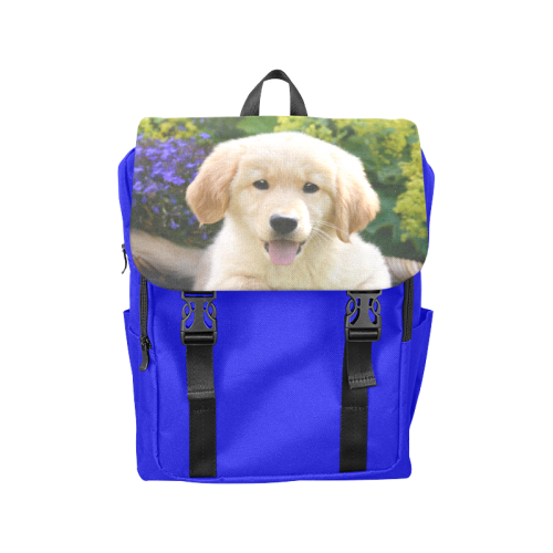Cute Young Golden Retriever Dog Goldie Puppy Portrait Photo Casual Shoulders Backpack (Model 1623)