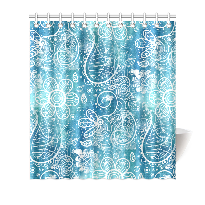 Blue Floral Doodle Dreams Shower Curtain 66"x72"