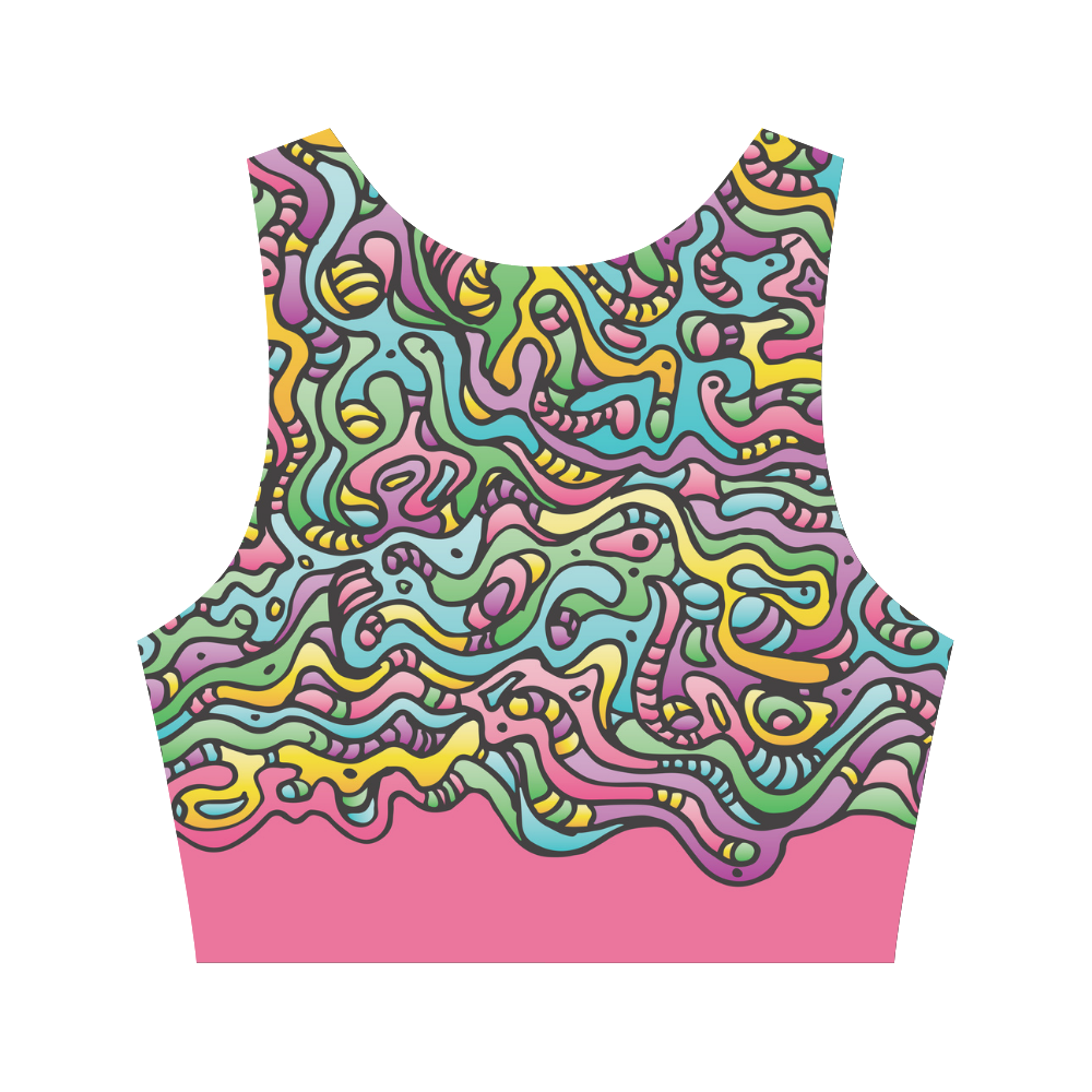 Colorful Tidal Pool, abstract animals, pink Women's Crop Top (Model T42)