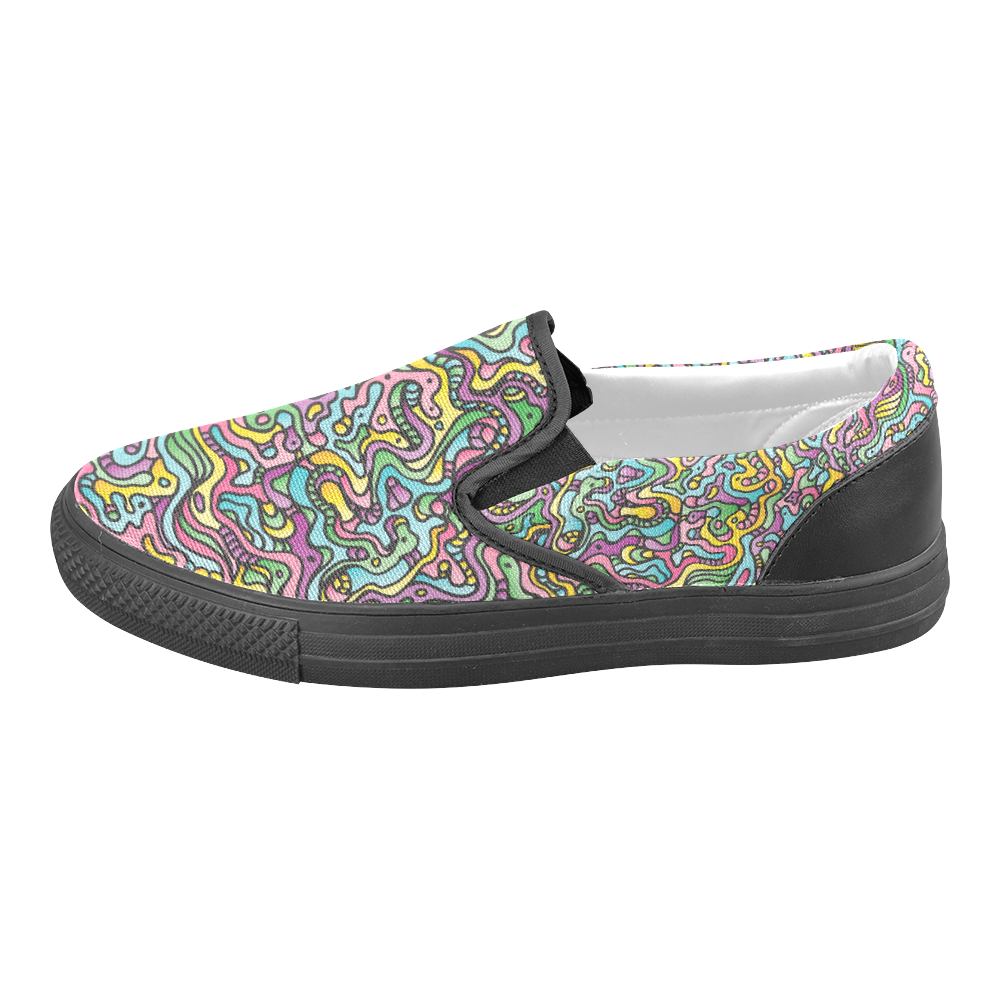 Colorful Tidal Pool, abstract animals, doodle Women's Unusual Slip-on Canvas Shoes (Model 019)