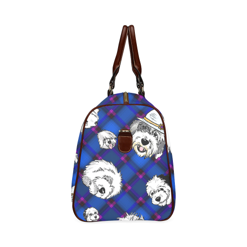 Blue diagonal,sheepie heads. Waterproof Travel Bag/Large (Model 1639)