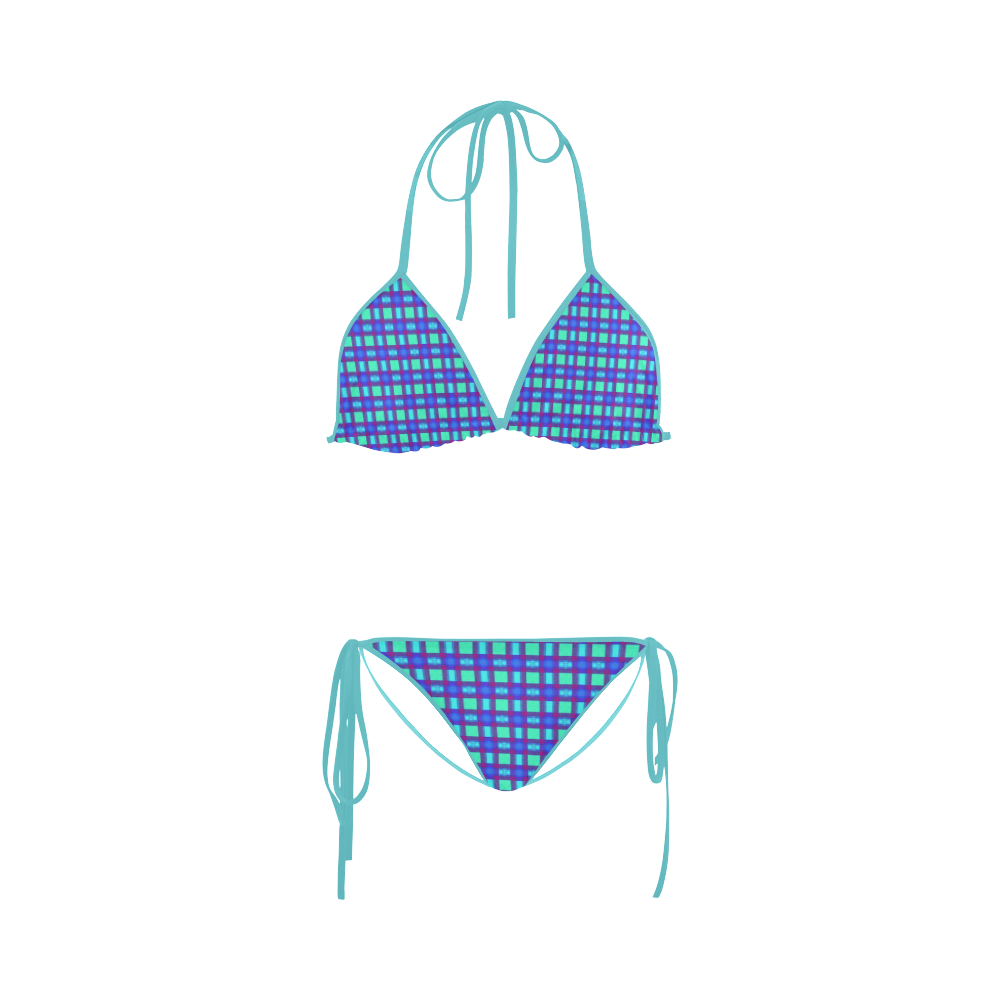 Bluish Plaid Custom Bikini Swimsuit