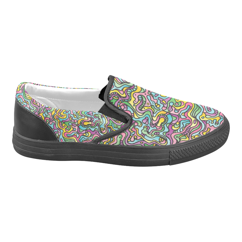 Colorful Tidal Pool, abstract animals, doodle Women's Unusual Slip-on Canvas Shoes (Model 019)