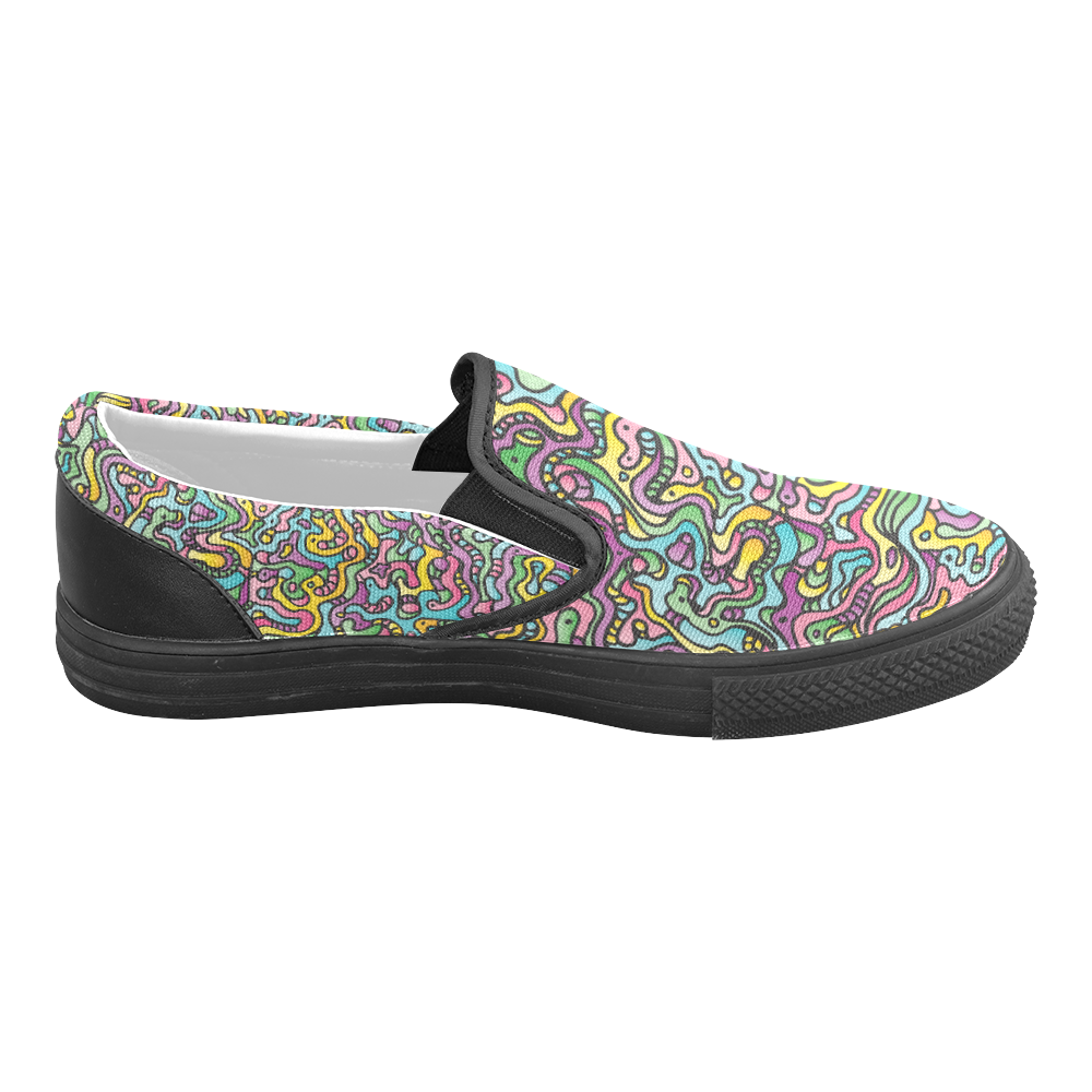 Colorful Tidal Pool, abstract animals, doodle Men's Slip-on Canvas Shoes (Model 019)