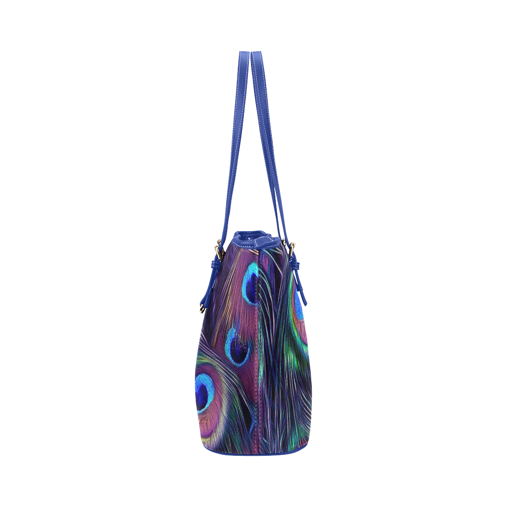 Peacock Feather Leather Tote Bag/Large (Model 1651)