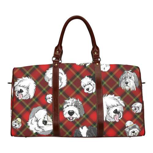 red plaid OES faces Waterproof Travel Bag/Large (Model 1639)