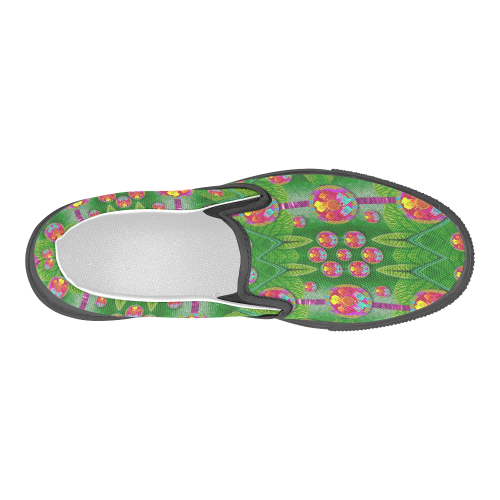 Orchid Forest Filled of big flowers and chevron Men's Slip-on Canvas Shoes (Model 019)