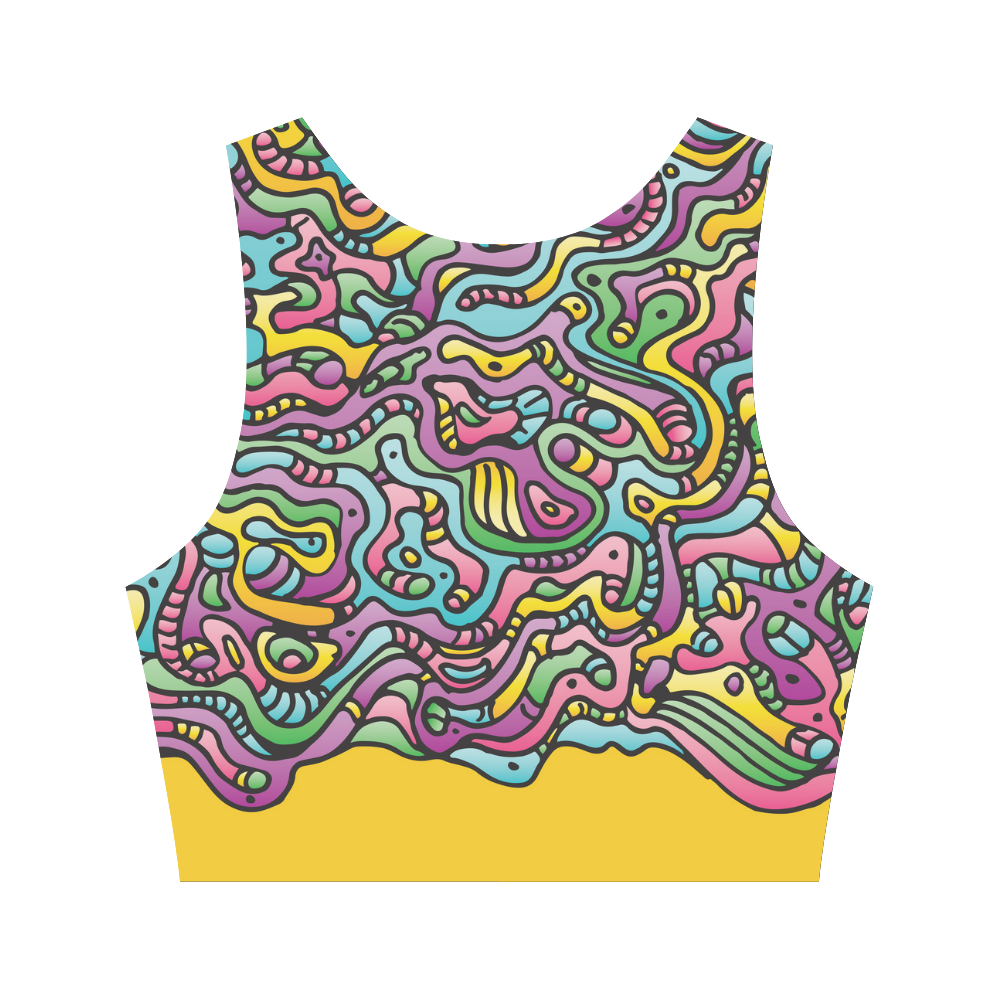 Colorful Tidal Pool, abstract animals, yellow Women's Crop Top (Model T42)