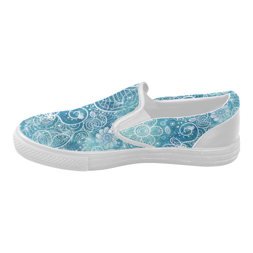 Blue Floral Doodle Dreams Women's Slip-on Canvas Shoes (Model 019)