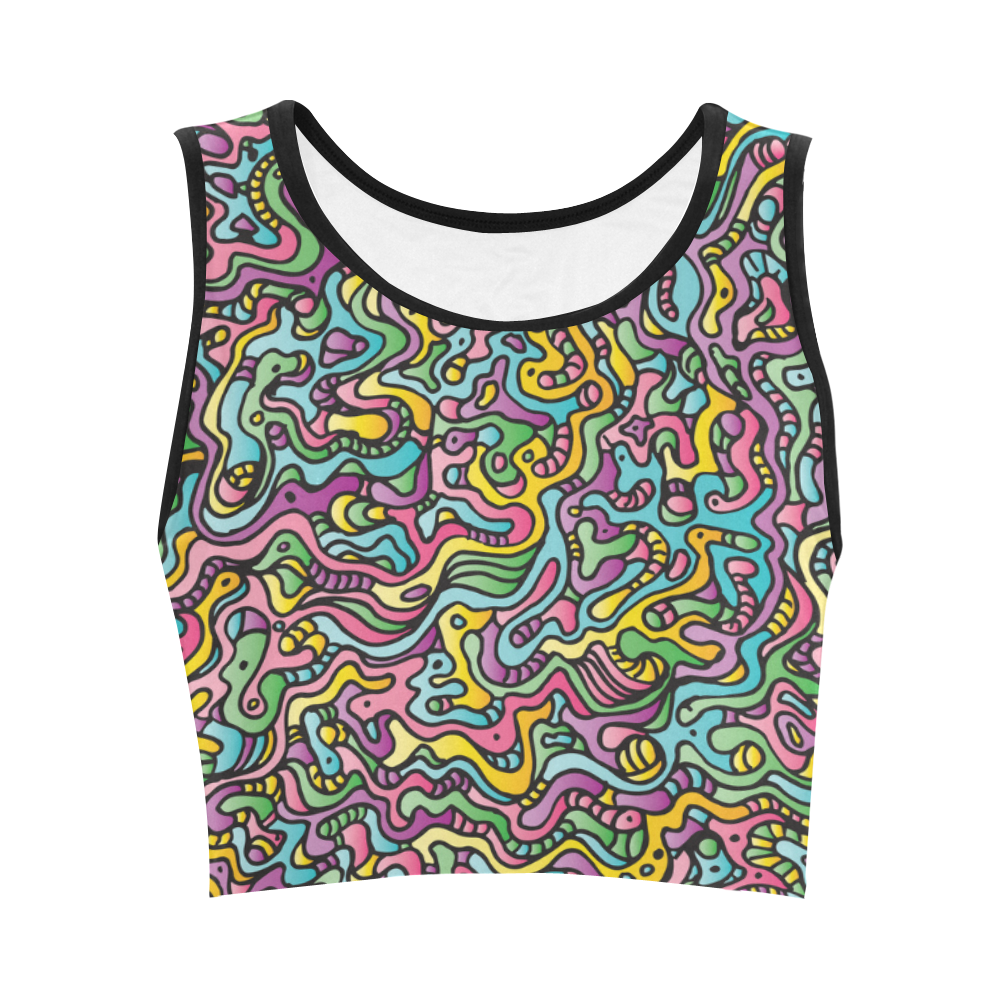 Colorful Tidal Pool, abstract animals, doodle Women's Crop Top (Model T42)