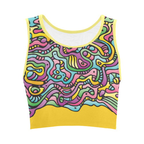 Colorful Tidal Pool, abstract animals, yellow Women's Crop Top (Model T42)
