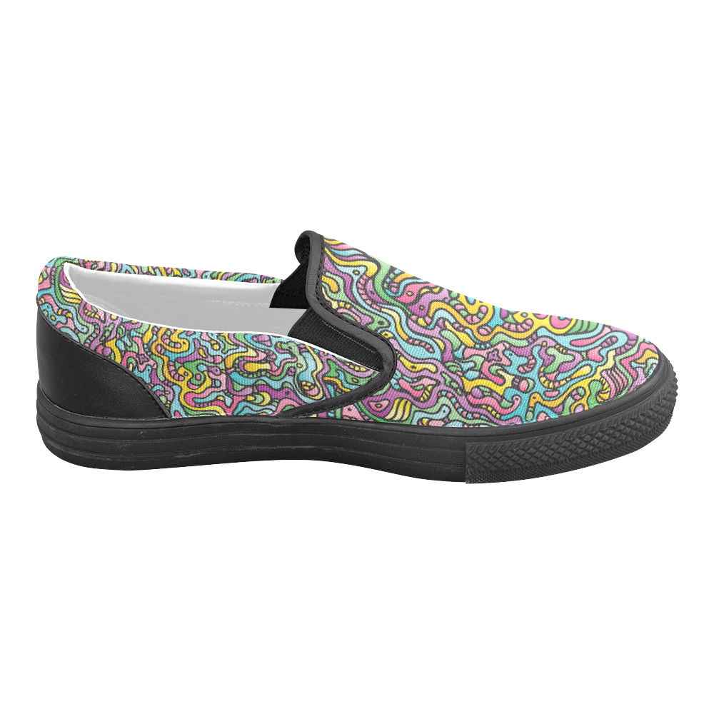 Colorful Tidal Pool, abstract animals, doodle Women's Unusual Slip-on Canvas Shoes (Model 019)