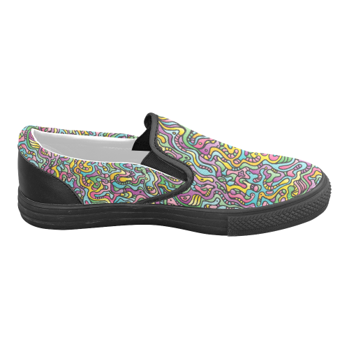 Colorful Tidal Pool, abstract animals, doodle Women's Unusual Slip-on Canvas Shoes (Model 019)