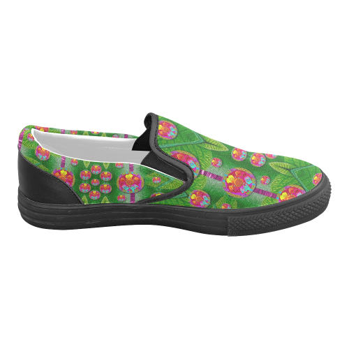 Orchid Forest Filled of big flowers and chevron Men's Slip-on Canvas Shoes (Model 019)