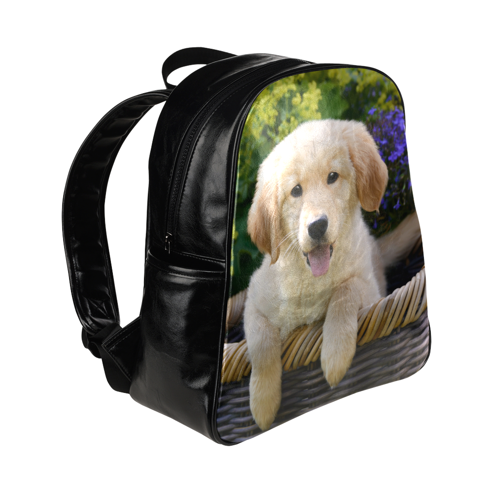 Cute Young Golden Retriever Dog Goldie Puppy Portrait Photo Multi-Pockets Backpack (Model 1636)