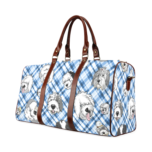 full blue and white plaid sheepie heads copy Waterproof Travel Bag/Large (Model 1639)