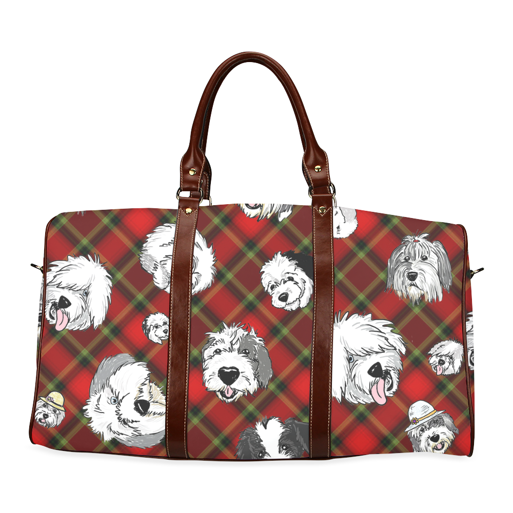 red plaid OES faces Waterproof Travel Bag/Large (Model 1639)